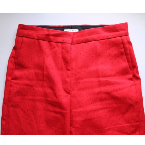 Sandro Instinct Wide-Leg Swiss Dot-Effect Pants 27" / Size 38 / Small / Red - Picture 6 of 10